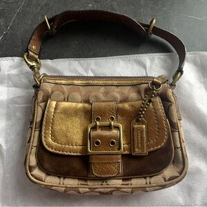 Coach Brown and Gold Shoulder Bag